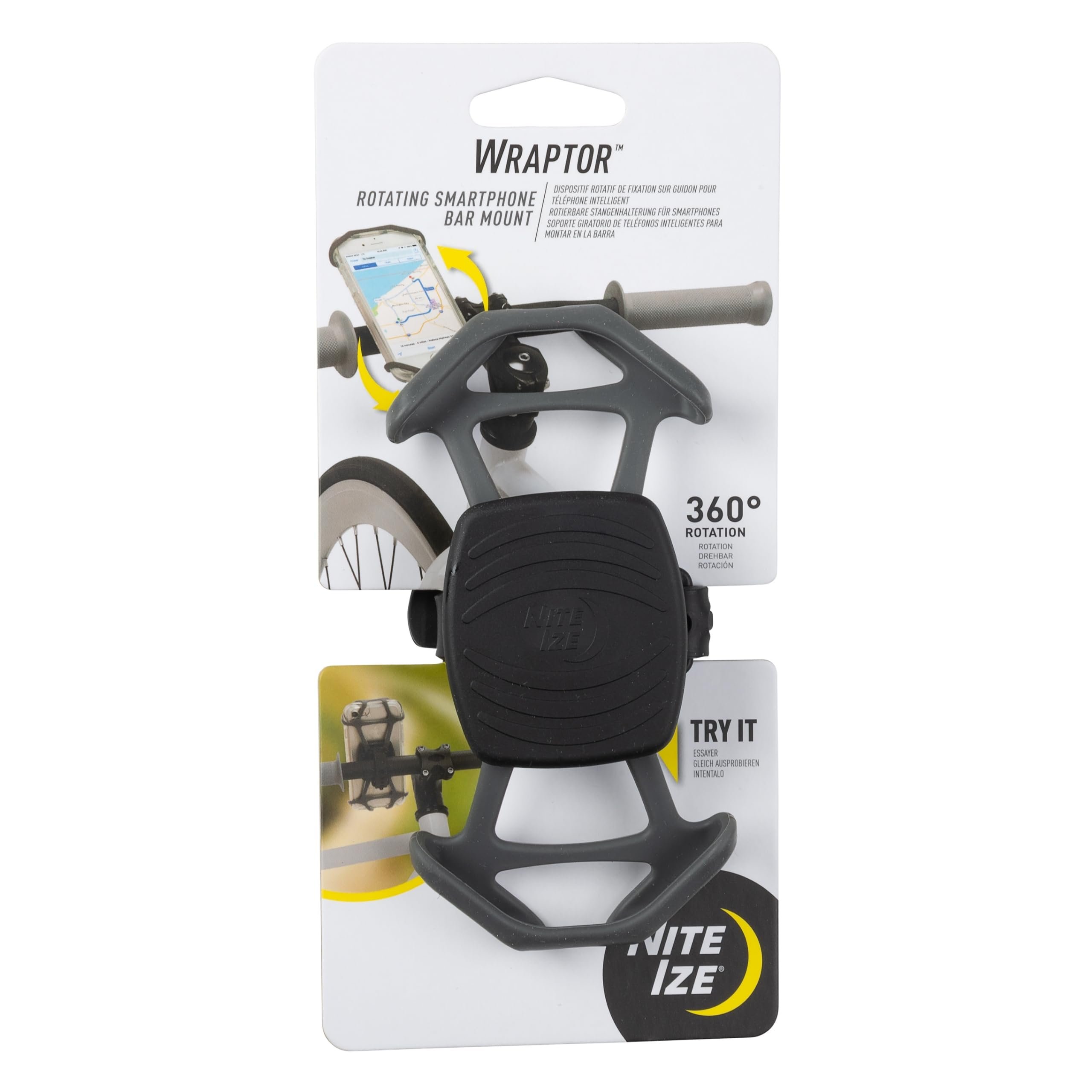 Nite Ize Wraptor Rotating Smartphone Bar Mount - Universal Cell Phone Holder for Bikes, Carts & Strollers - 360-Degree Rotation - Secure Hold on Rough Terrain - Handlebar & Stem Mount - Product Image
