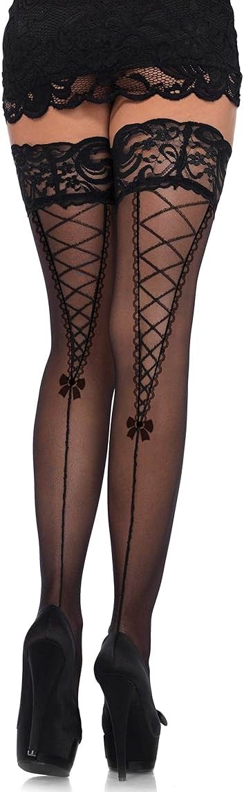 Leg Avenue Women's Contrast Color Sheer Backseam Thigh Highs - Product Image