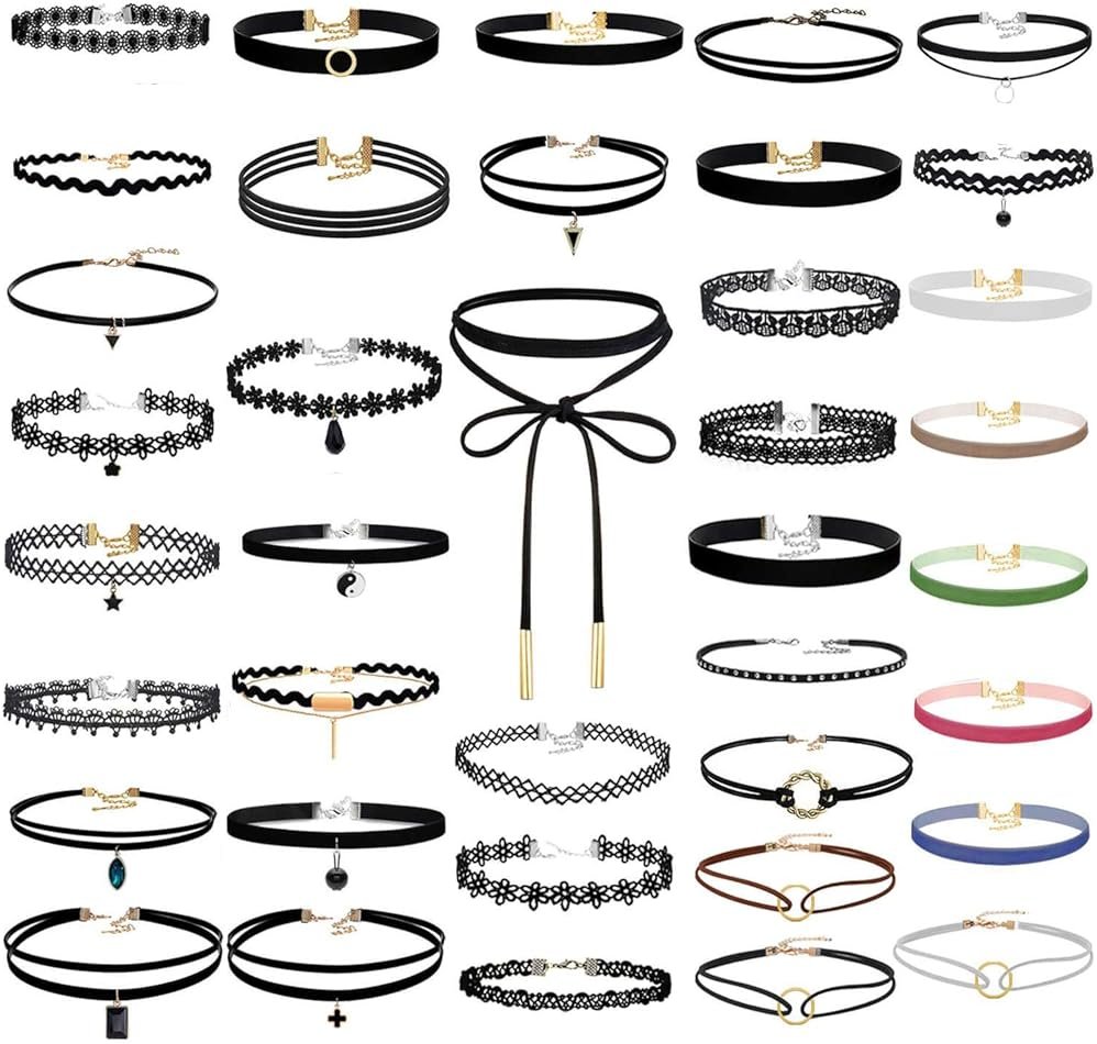 PAXCOO 50Pcs Black Choker Necklaces Set for Ladies and Women - Product Image