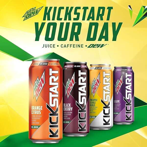 Mountain Dew Kickstart, Orange Citrus, 92mg Caffeine, Vitamins B & C, 80 Calories, 5% Juice, 16 Fl Oz (Pack of 12) - Image 4