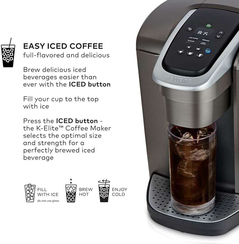 Keurig K-Elite Single Serve K-Cup Pod Coffee Maker, with Strength and Temperature Control, Iced Coffee Capability, 8 to 12oz Brew Size, Programmable, Brushed Slate - Image 6