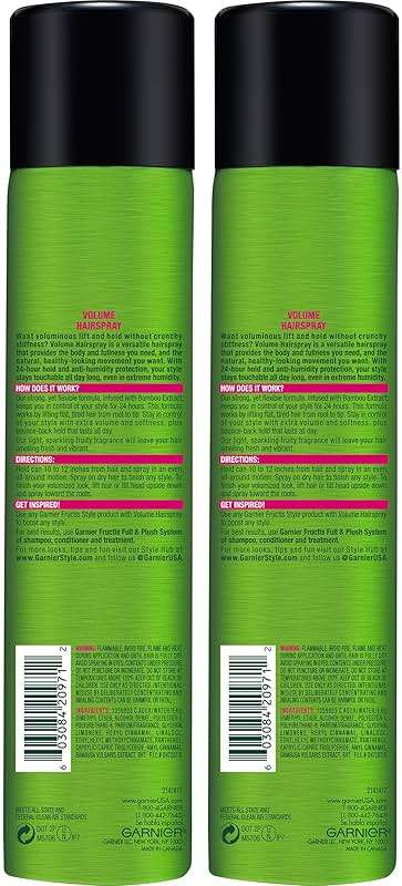 Garnier Fructis Sky-Hi Volume Hairspray, Anti-Humidity Volumizing Spray With Bamboo Extract, Provides 24-Hour of Flexible Hold and Frizz Control, 8.25 oz, 2 Count (Packaging May Vary) - Image 2