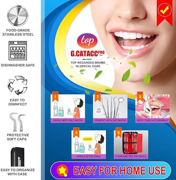 G.CATACC Dental Tools, Dental Pick Teeth Cleaning Tools Hygiene Kit, Plaque Remover for Teeth, Professional Stainless Steel Tooth Scraper Plaque Tartar Cleaner - with Case - Image 4
