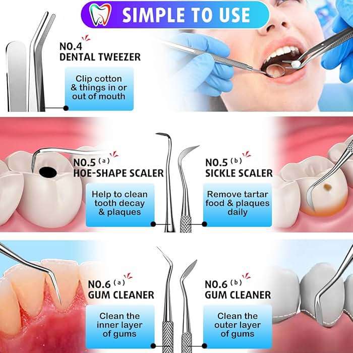 G.CATACC Dental Tools, Dental Pick Teeth Cleaning Tools Hygiene Kit, Plaque Remover for Teeth, Professional Stainless Steel Tooth Scraper Plaque Tartar Cleaner - with Case - Image 6