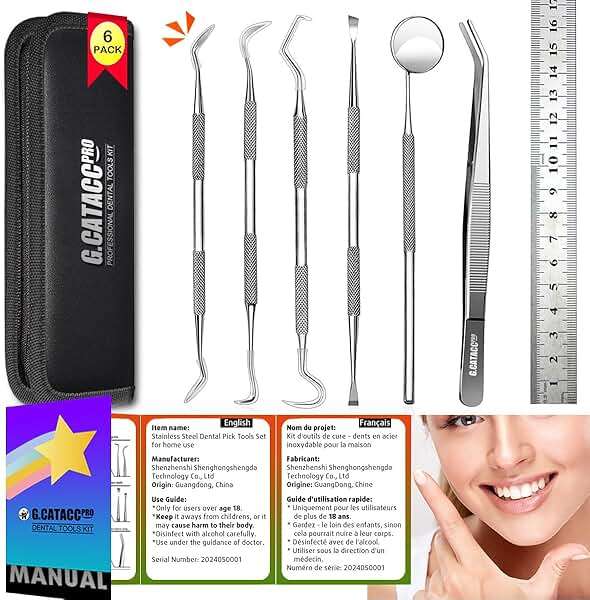 G.CATACC Dental Tools, Dental Pick Teeth Cleaning Tools Hygiene Kit, Plaque Remover for Teeth, Professional Stainless Steel Tooth Scraper Plaque Tartar Cleaner - with Case - Image 7