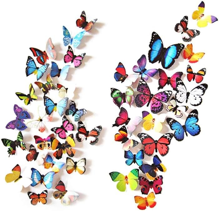 80pcs Butterfly Wall Decor - Plastic Butterflies Wings Foldable Removable Waterproof Reusable Mural Wall Stickers for Home Room Bedroom Party Wedding Christmas Decorations - Product Image