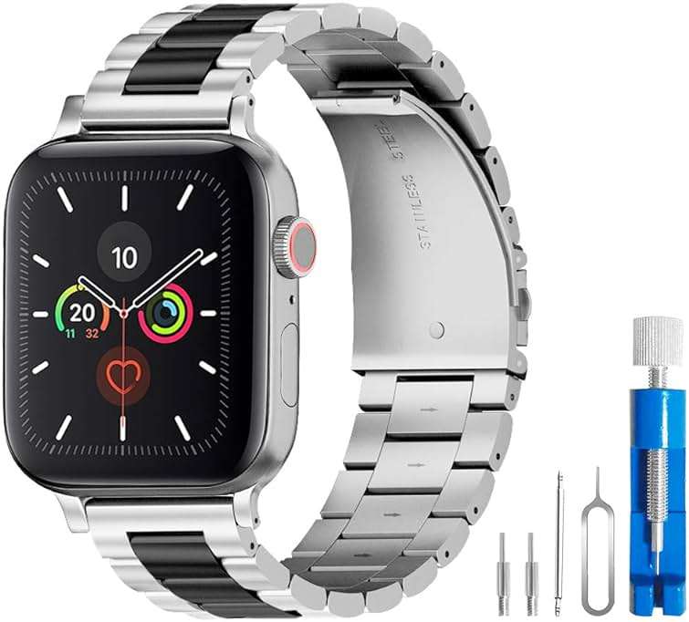 U191U Metal Bands Compatible with Apple Watch Band 41mm 40mm 38mm, Dressy Stainless Steel Chain Strap for Men iWatch Series Ultra/Ultra2/9/8/7/6/5/4/3/2/1 SE, Black - Image 2