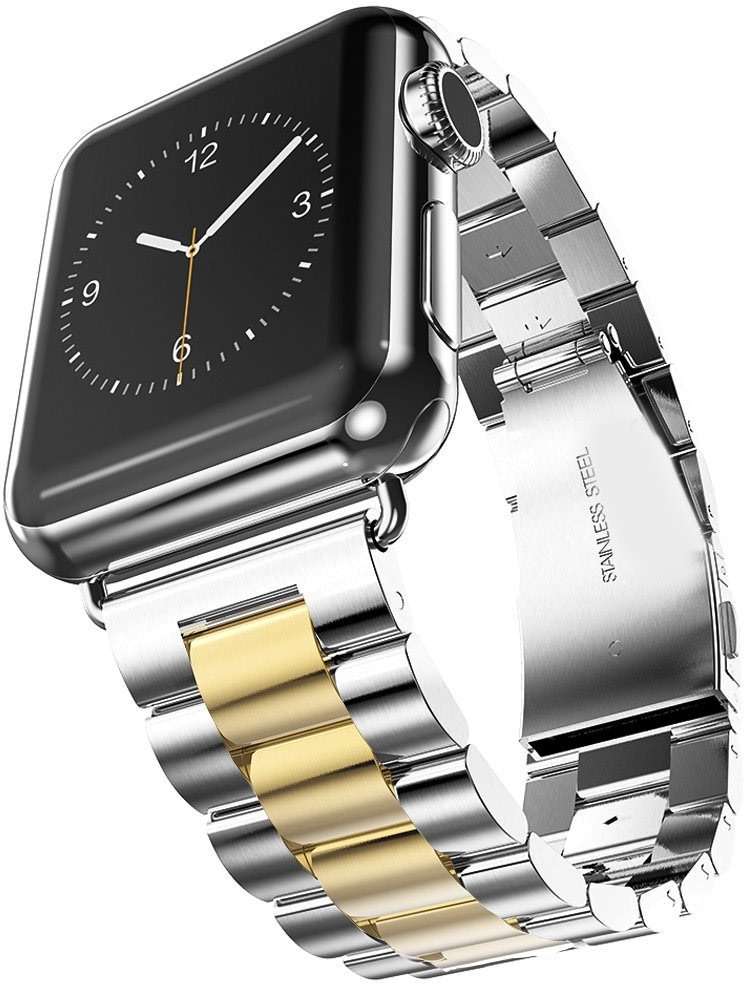 U191U Metal Bands Compatible with Apple Watch Band 41mm 40mm, Dressy Stainless Steel Chain Strap for Men iWatch Series Ultra/Ultra2/10/9/8/7/6/5/4/3/2/1 SE, Silver Gold - Image 1
