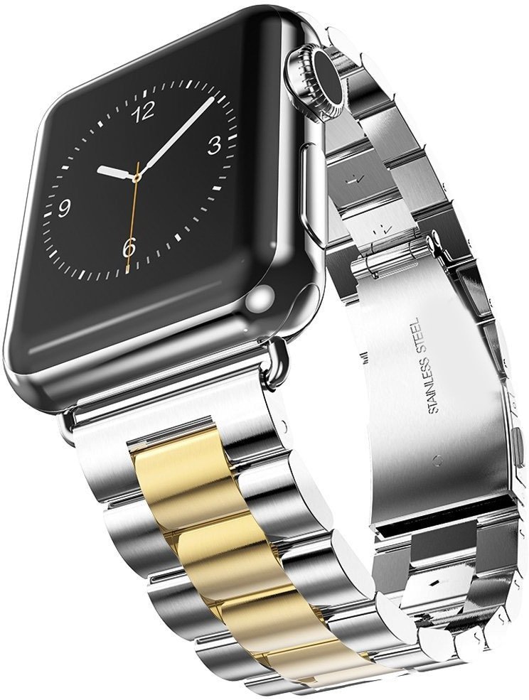 U191U Metal Bands Compatible with Apple Watch Band 41mm 40mm, Dressy Stainless Steel Chain Strap for Men iWatch Series Ultra/Ultra2/10/9/8/7/6/5/4/3/2/1 SE, Silver Gold - Product Image