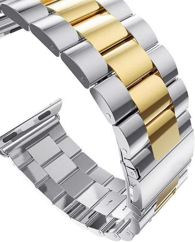 U191U Metal Bands Compatible with Apple Watch Band 41mm 40mm, Dressy Stainless Steel Chain Strap for Men iWatch Series Ultra/Ultra2/10/9/8/7/6/5/4/3/2/1 SE, Silver Gold - Image 4