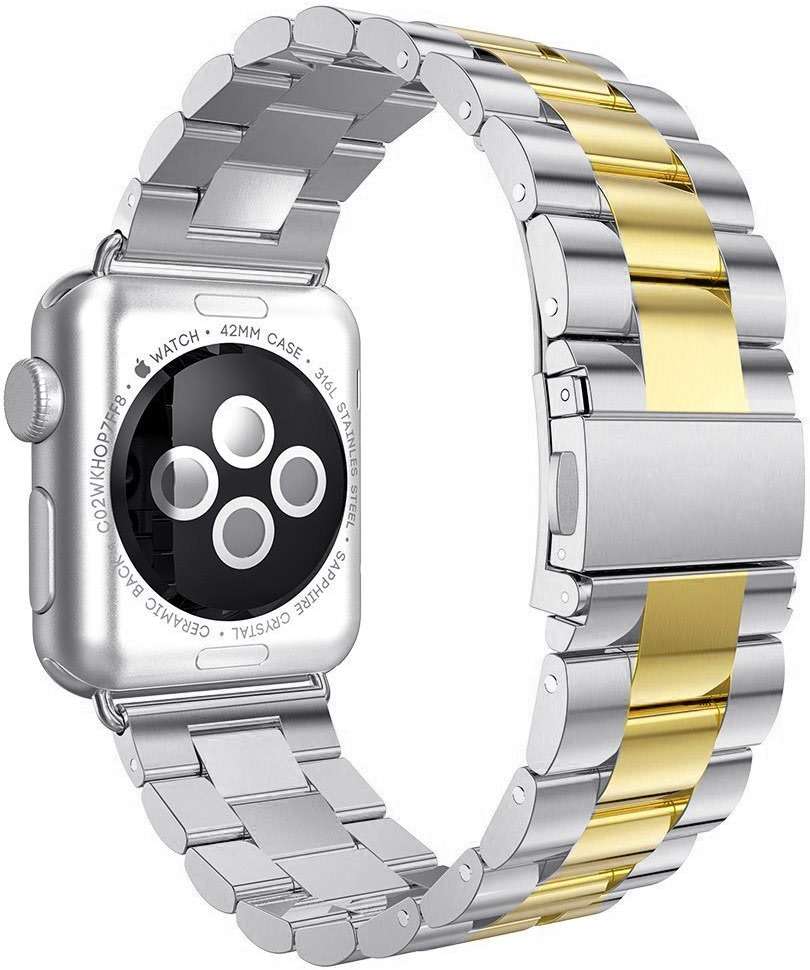 U191U Metal Bands Compatible with Apple Watch Band 41mm 40mm, Dressy Stainless Steel Chain Strap for Men iWatch Series Ultra/Ultra2/10/9/8/7/6/5/4/3/2/1 SE, Silver Gold - Image 5