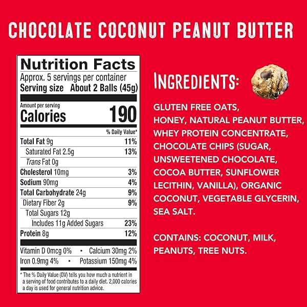 simplyFUEL Whole-Food Protein Balls (Peanut Butter Chocolate Coconut Fusion) - 8 g High-Protein, Gluten-Free, Healthy Snack for Adults & Kids - 9.6 oz - Image 2