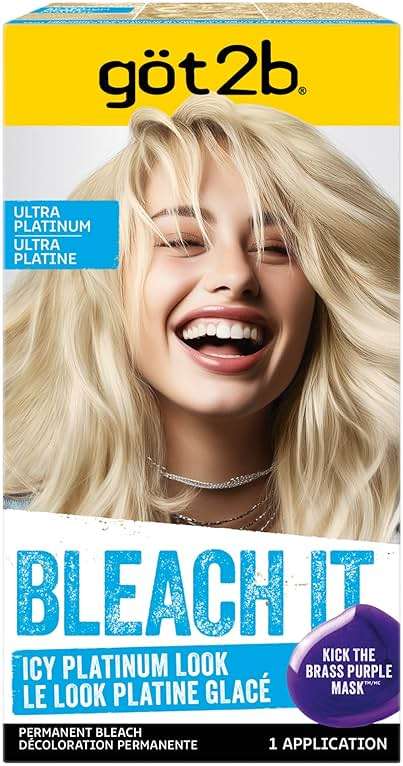 got2b Bleach It Permanent Hair Dye, Ultra Platinum Blonde, 00A, Hair Bleach Kit with Developer and Anti-Brass Purple Mask, Lightens Up to 8 Levels, Gel Formula for Easy Application, 1 Count - Image 1