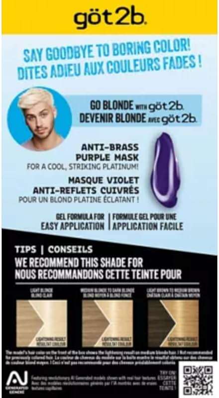 got2b Bleach It Permanent Hair Dye, Ultra Platinum Blonde, 00A, Hair Bleach Kit with Developer and Anti-Brass Purple Mask, Lightens Up to 8 Levels, Gel Formula for Easy Application, 1 Count - Image 2