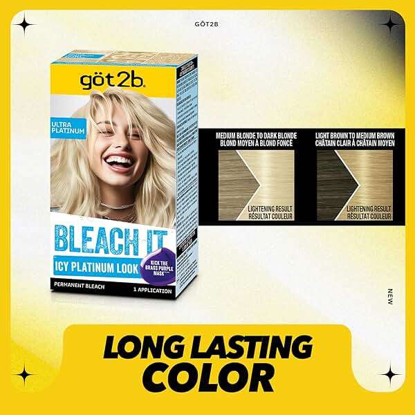 got2b Bleach It Permanent Hair Dye, Ultra Platinum Blonde, 00A, Hair Bleach Kit with Developer and Anti-Brass Purple Mask, Lightens Up to 8 Levels, Gel Formula for Easy Application, 1 Count - Image 4