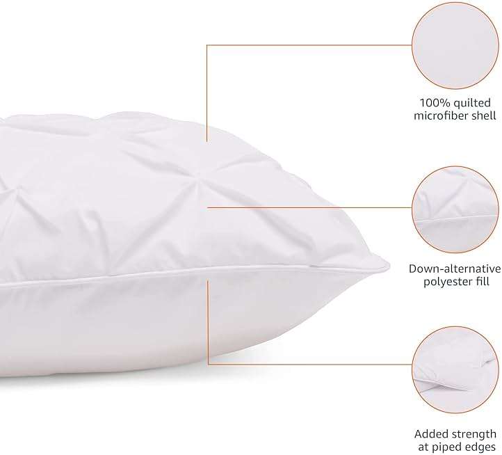 Amazon Basics Soft, Lightweight Down-Alternative Comforter Set, 3-Piece Pinch-Pleat Bedding Set with Piped Edges, Full/Queen Size, Bright White - Image 3