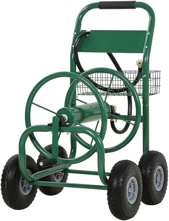 Hose Reel Hold Up To 300 Ft Heavy Duty Garden Hose Reel Sturdy Water Hose Reel Cart with 4 Wheels Storage Basket for Garden Lawn Yard Outdoor (Green) - Image 1