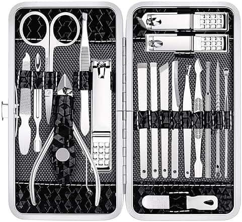 Yougai Nail Clippers Set - 18 Pcs Professional Manicure Pedicure Kit Gifts for Fathers Day Men Women, Stainless Steel Fingernail Toenail Cutters, Nail Care Grooming Tools with Leather Travel Case - Product Image