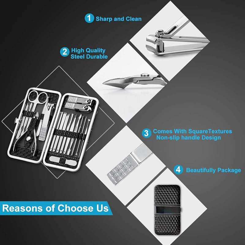 Yougai Nail Clippers Set - 18 Pcs Professional Manicure Pedicure Kit Gifts for Fathers Day Men Women, Stainless Steel Fingernail Toenail Cutters, Nail Care Grooming Tools with Leather Travel Case - Image 3