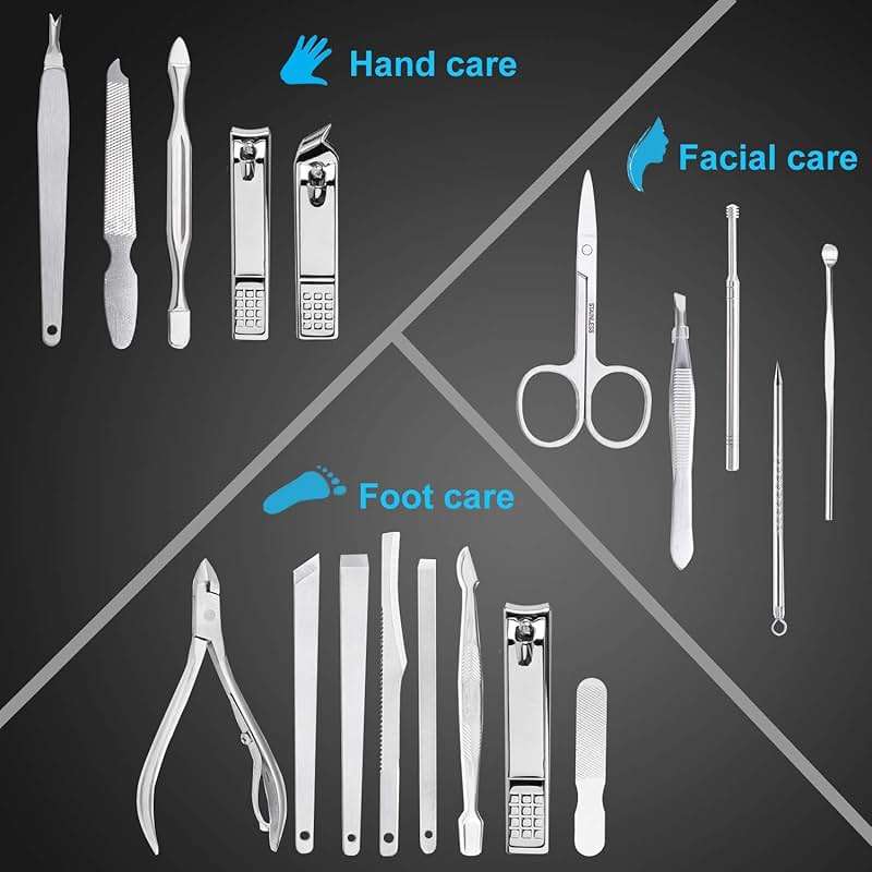 Yougai Nail Clippers Set - 18 Pcs Professional Manicure Pedicure Kit Gifts for Fathers Day Men Women, Stainless Steel Fingernail Toenail Cutters, Nail Care Grooming Tools with Leather Travel Case - Image 4