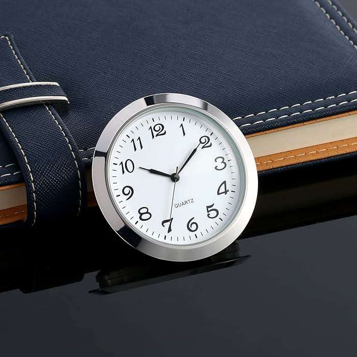 2-1/8 Inch (55 mm) Quartz Clock Insert, Zinc-Alloy Metal Case, Arabic Numeral, White Face (Silver) - Image 2