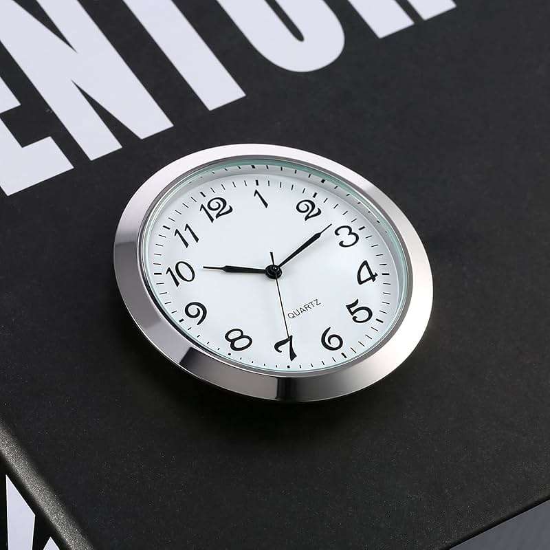 2-1/8 Inch (55 mm) Quartz Clock Insert, Zinc-Alloy Metal Case, Arabic Numeral, White Face (Silver) - Image 7