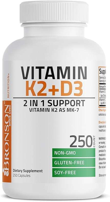 Bronson Vitamin K2 (MK7) with D3 Supplement Non-GMO Formula 5000 IU Vitamin D3 & 90 mcg K2 MK-7 Easy to Swallow D & K Complex, 250 Capsules - Image 5