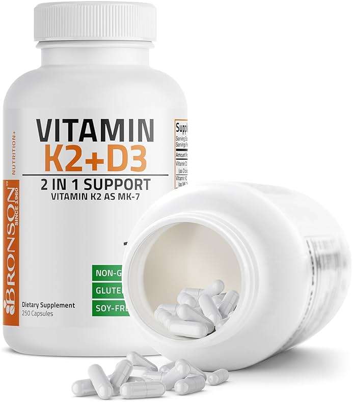 Bronson Vitamin K2 (MK7) with D3 Supplement Non-GMO Formula 5000 IU Vitamin D3 & 90 mcg K2 MK-7 Easy to Swallow D & K Complex, 250 Capsules - Image 6