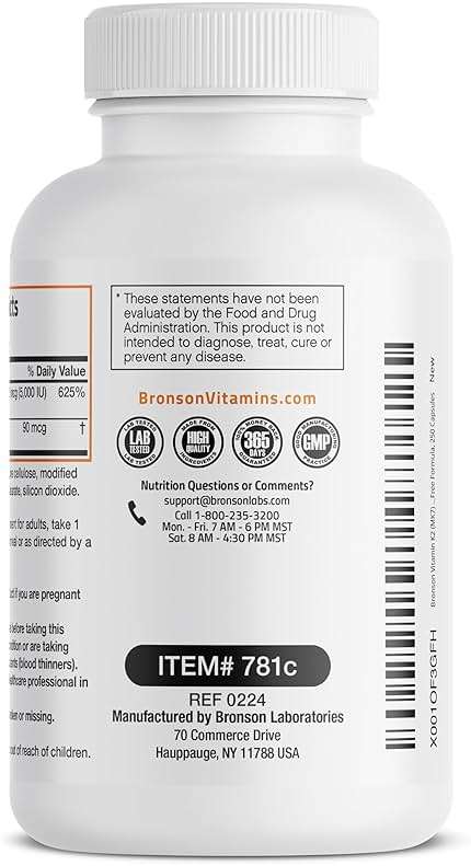 Bronson Vitamin K2 (MK7) with D3 Supplement Non-GMO Formula 5000 IU Vitamin D3 & 90 mcg K2 MK-7 Easy to Swallow D & K Complex, 250 Capsules - Image 7
