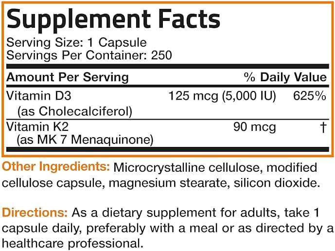 Bronson Vitamin K2 (MK7) with D3 Supplement Non-GMO Formula 5000 IU Vitamin D3 & 90 mcg K2 MK-7 Easy to Swallow D & K Complex, 250 Capsules - Image 8