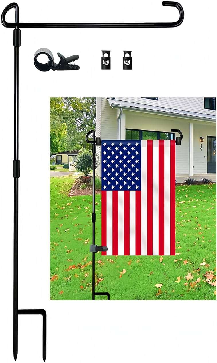 Akeydeco Garden Flag Pole Stand Holder, Garden Flags for Outside with Flag Stopper and Clip Waterproof Powder-Coated Paint for Flag Pole Holder for Outside House,Yard Flags for Outside - Image 5