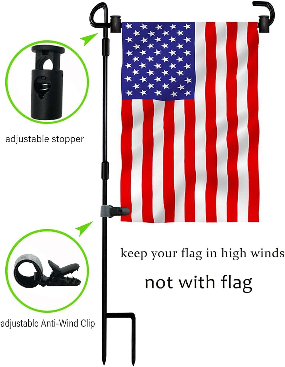 Akeydeco Garden Flag Pole Stand Holder, Garden Flags for Outside with Flag Stopper and Clip Waterproof Powder-Coated Paint for Flag Pole Holder for Outside House,Yard Flags for Outside - Image 6