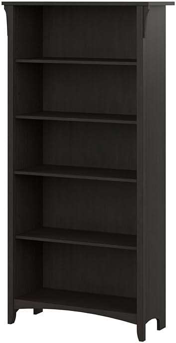 Bush Home Salinas 5 Shelf Bookcase in Vintage Black, Tall Bookshelf, Large Book Shelf for Living Room, Home Office, or Entryway - Image 1