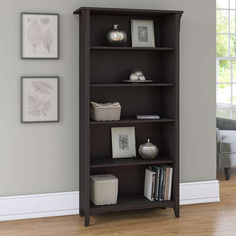 Bush Home Salinas 5 Shelf Bookcase in Vintage Black, Tall Bookshelf, Large Book Shelf for Living Room, Home Office, or Entryway - Image 2