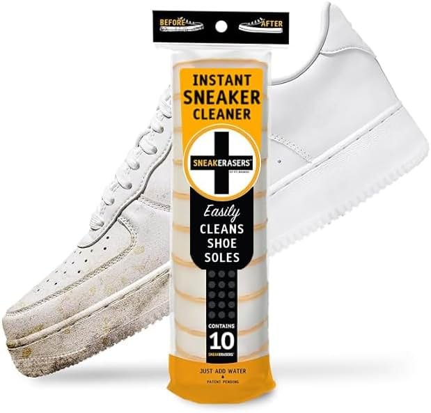 SneakERASERS Instant Sneaker Cleaner, Premium Shoe Cleaning Kit for Sneakers, Dual-Sided Sponges, Effective for Tennis Shoes & Women Men Sneakers, Gentle Rub Design (10 Pack) - Product Image