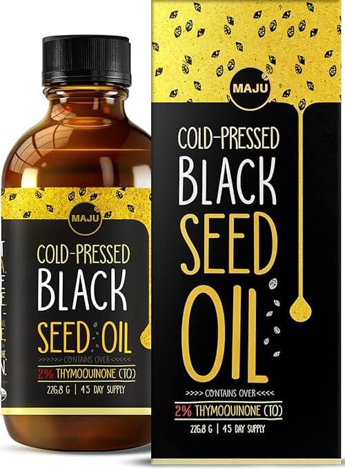 MAJU Black Seed Oil - 3 Times Thymoquinone, Cold-Pressed, 100% Turkish Black Cumin Seed Oil, Liquid Pure Blackseed, Glass Bottle, 8 oz - Product Image