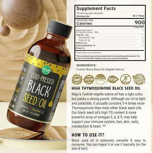 MAJU Black Seed Oil - 3 Times Thymoquinone, Cold-Pressed, 100% Turkish Black Cumin Seed Oil, Liquid Pure Blackseed, Glass Bottle, 8 oz - Image 2