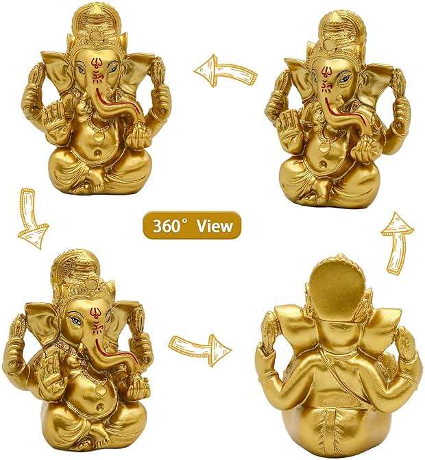 alikiki Indian God Lord Ganesh Statue - Hindu God Golden Ganesha Idol Figurines for Car Dashboard Decor Hindu Gift Indian India Home Temple Mandir Pooja Item Diwali Gifts Room Altar Decor - Image 6