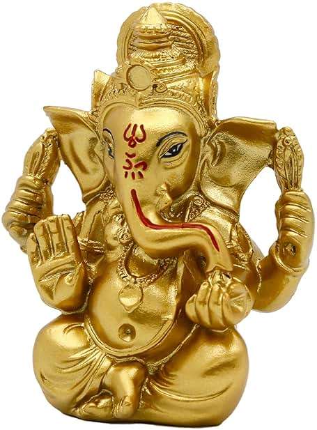 alikiki Indian God Lord Ganesh Statue - Hindu God Golden Ganesha Idol Figurines for Car Dashboard Decor Hindu Gift Indian India Home Temple Mandir Pooja Item Diwali Gifts Room Altar Decor - Image 8