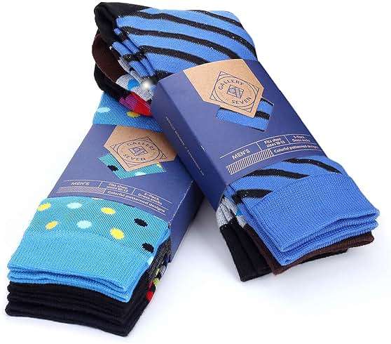 GALLERY SEVEN Mens Socks, 6 Pack Assorted Colorful Fun Bright Patterned Casual Dress Socks - Image 4