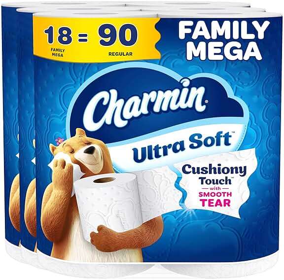Charmin Ultra Soft Cushiony Touch 2-Ply Toilet Paper, 18 Family Mega Rolls = 90 Regular Rolls, White - Image 1