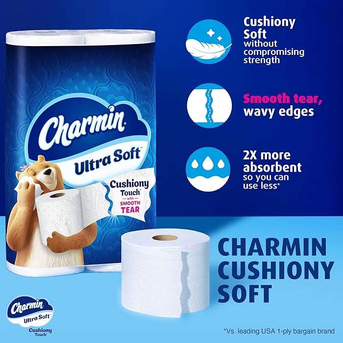 Charmin Ultra Soft Cushiony Touch 2-Ply Toilet Paper, 18 Family Mega Rolls = 90 Regular Rolls, White - Image 2