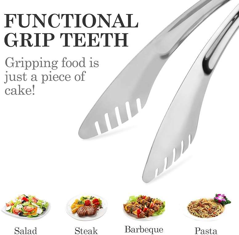TRUSBER 9-Inch Salad Serving Tongs, 18/8 Stainless Steel Kitchen Cooking Tongs for Pasta Noodles BBQ Buffet | Dishwasher Safe | - Image 4