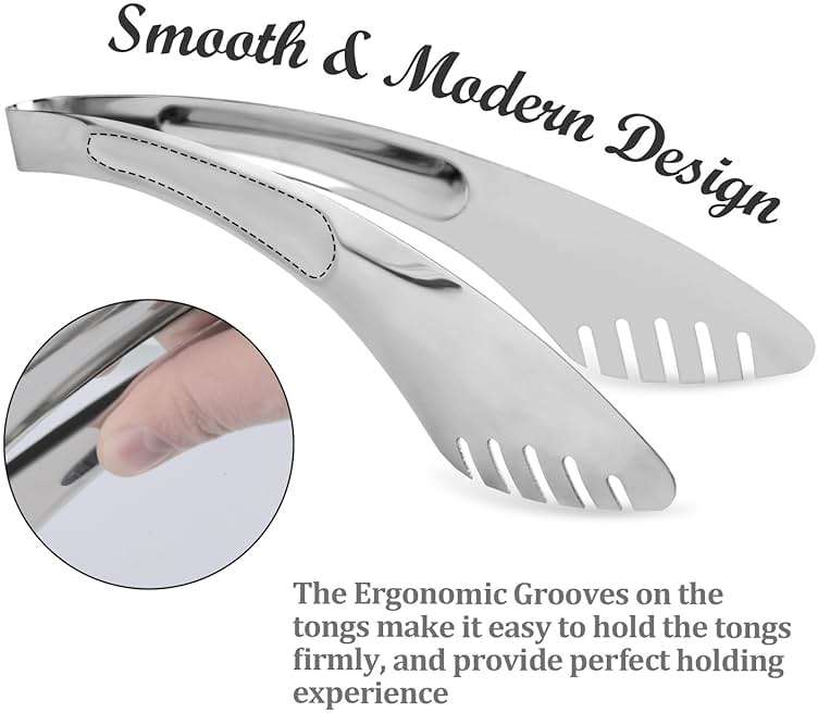 TRUSBER 9-Inch Salad Serving Tongs, 18/8 Stainless Steel Kitchen Cooking Tongs for Pasta Noodles BBQ Buffet | Dishwasher Safe | - Image 5