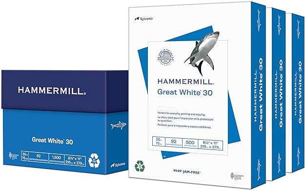 Hammermill Printer Paper, Great White 30% Recycled Paper, 8.5 x 11 - 3 Ream (1,500 Sheets) - 92 Bright, Made in the USA - Image 1