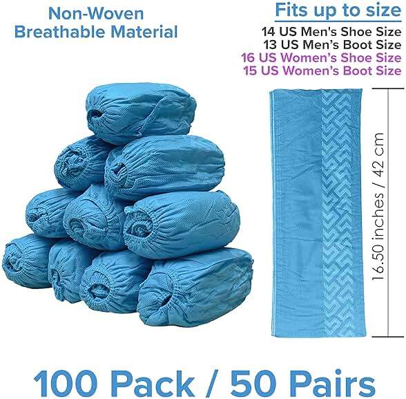 Innovative Haus Blue Indoor Disposable Shoe Covers - Disposable Non Slip Boot Covers - Indoor Reusable Booties - Treads - Water Resistant - 100 Pack, Extra Large - Image 2