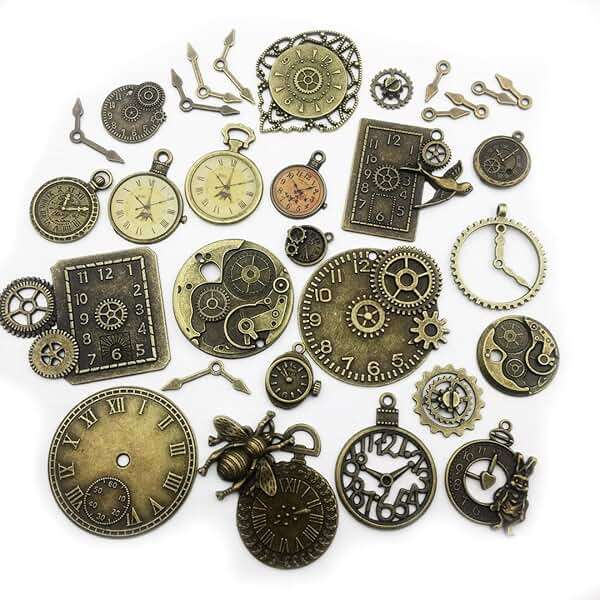 30pcs Antique Bronze Mix Skeleton Steampunk Clock Face Watch Gear Cog Wheel Pendant Charms Jewelry Making DIY Steampunk Gear Pendant Charms Wholesale (M071) - Image 1