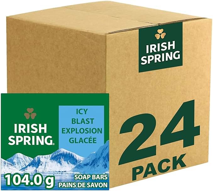 Irish Spring Icy Blast Bar Soap for Men, Mens Soap, Smell Fresh and Clean 12 Hours, Men Bars Washing Hands Body, Mild Skin, Recyclable Carton, 24 Pack, 3.7 Oz - Product Image