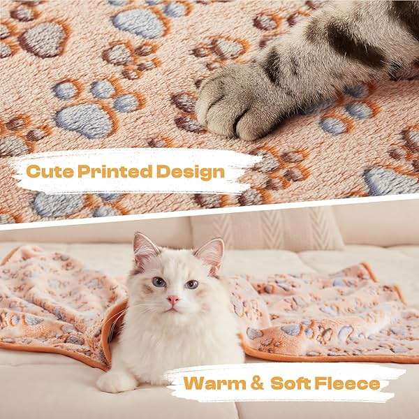 Luciphia 1 Pack 3 Blankets Super Soft Fluffy Premium Fleece Pet Blanket Flannel Throw for Dog Puppy Cat Paw Brown/Pink/White Large(41x31 inch) - Image 2