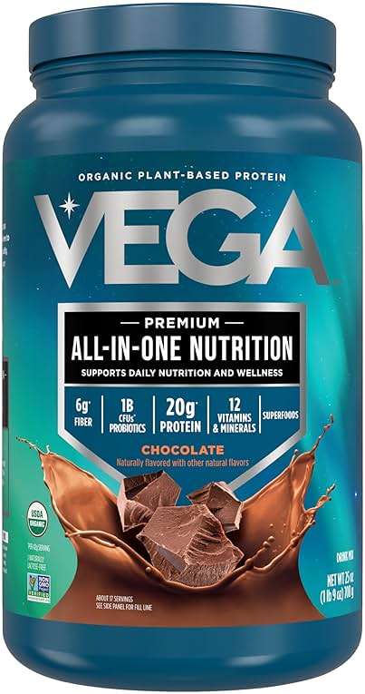 Vega All-in-One Nutrition Organic Vegan Protein Powder – Chocolate, 20g Protein Meal Replacement Shake – 1.56 lbs (17 Servings) - Image 1
